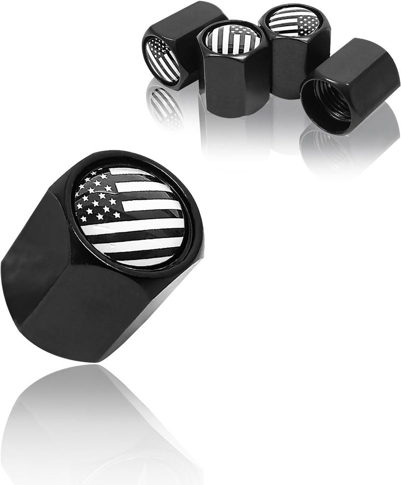 Eaglewireless 4 Pack Tire Valve Stem Caps Leakproof Aluminum Chrome Tire Valve Caps with Rubber O-Rings Compatible with for Tesla Model 3, S, X, Y (Chrome US Flag) - Image 1